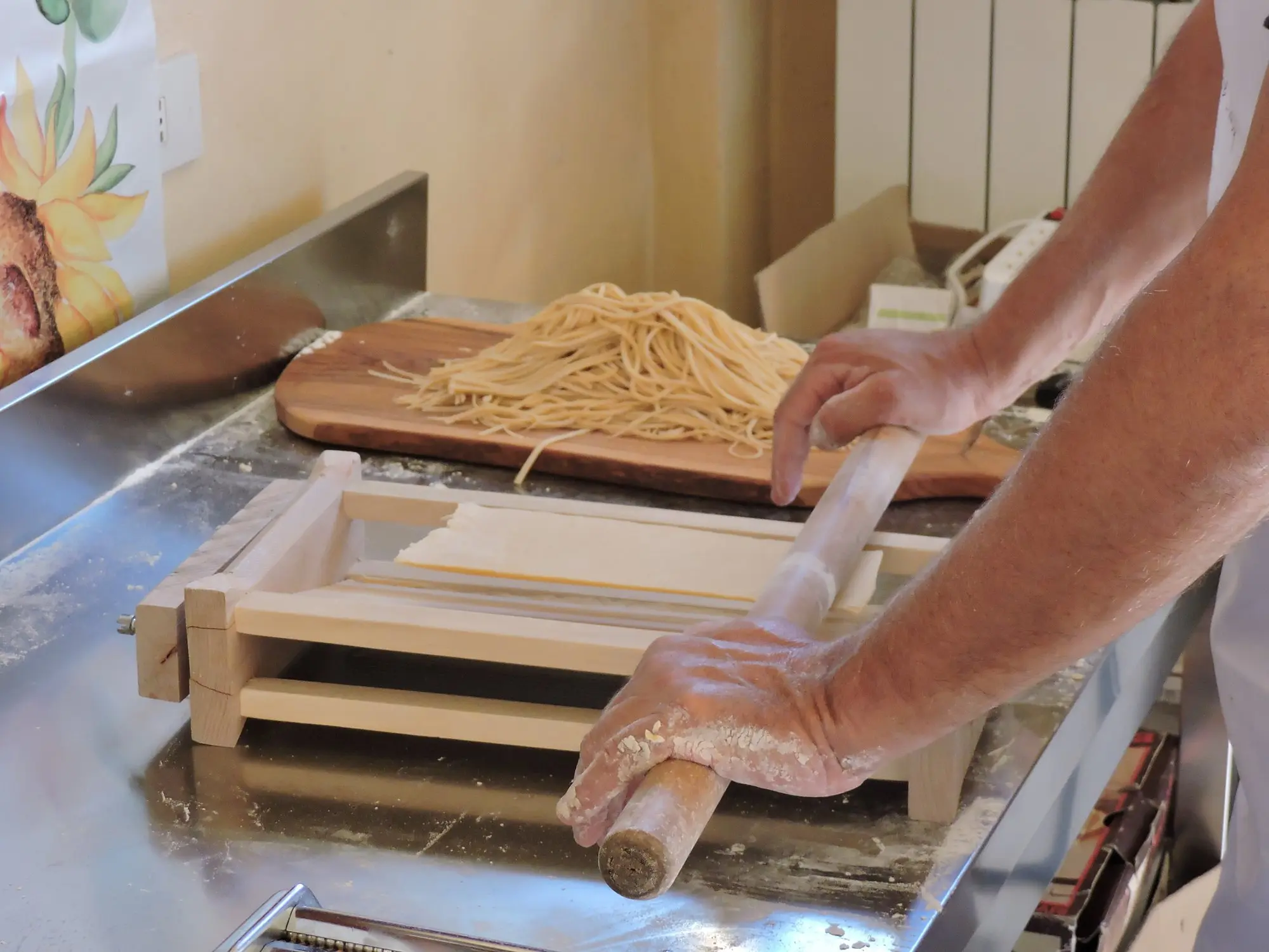 Pasta cut on the chitarra