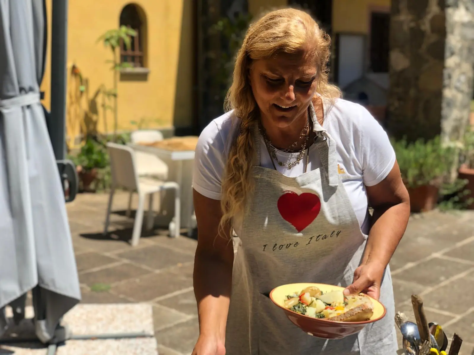 A freshly made dish, served in the garden