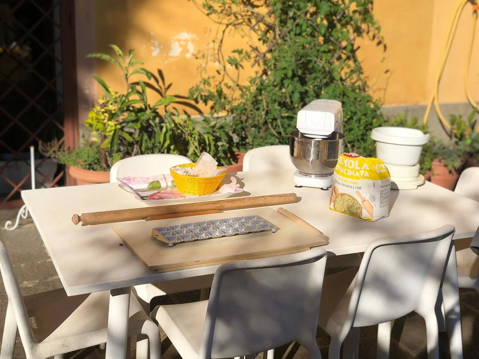 The table set up for the cooking class