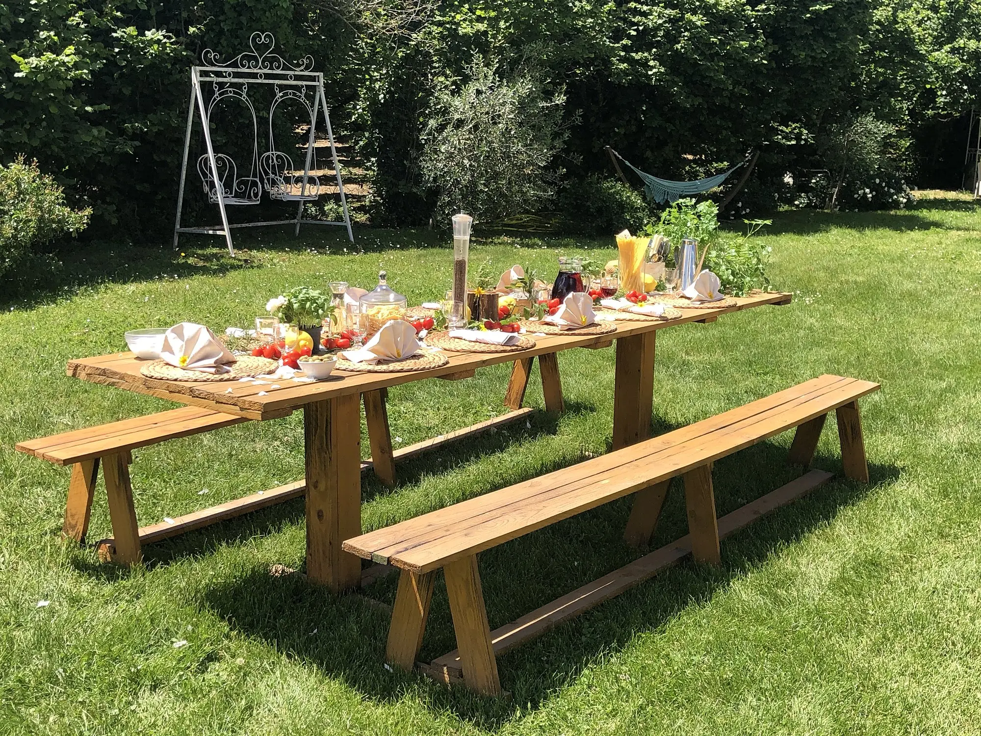 The long table on the lawn for an event
