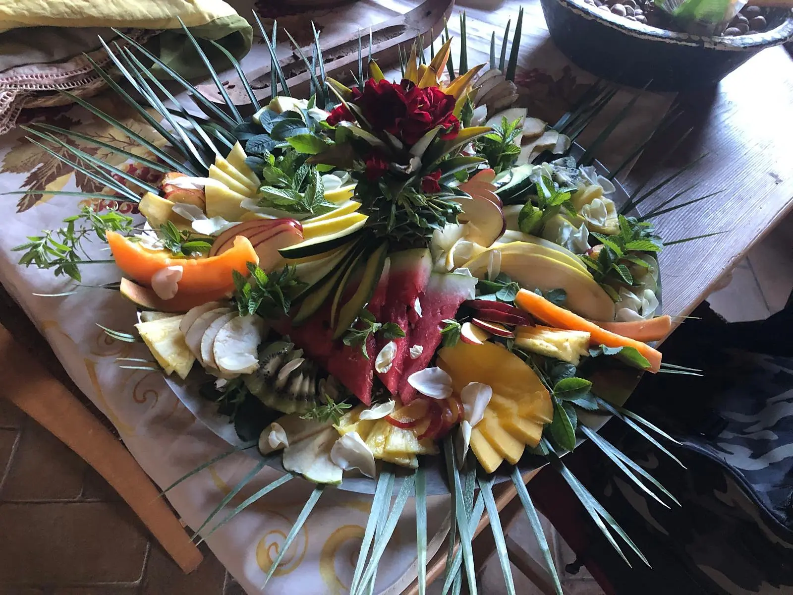 A decorated fruit platter for a party