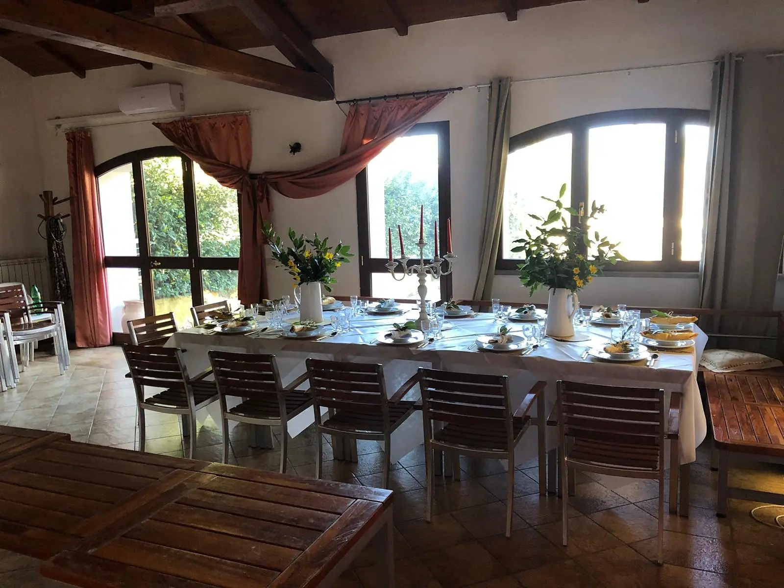 The room with the long table laid